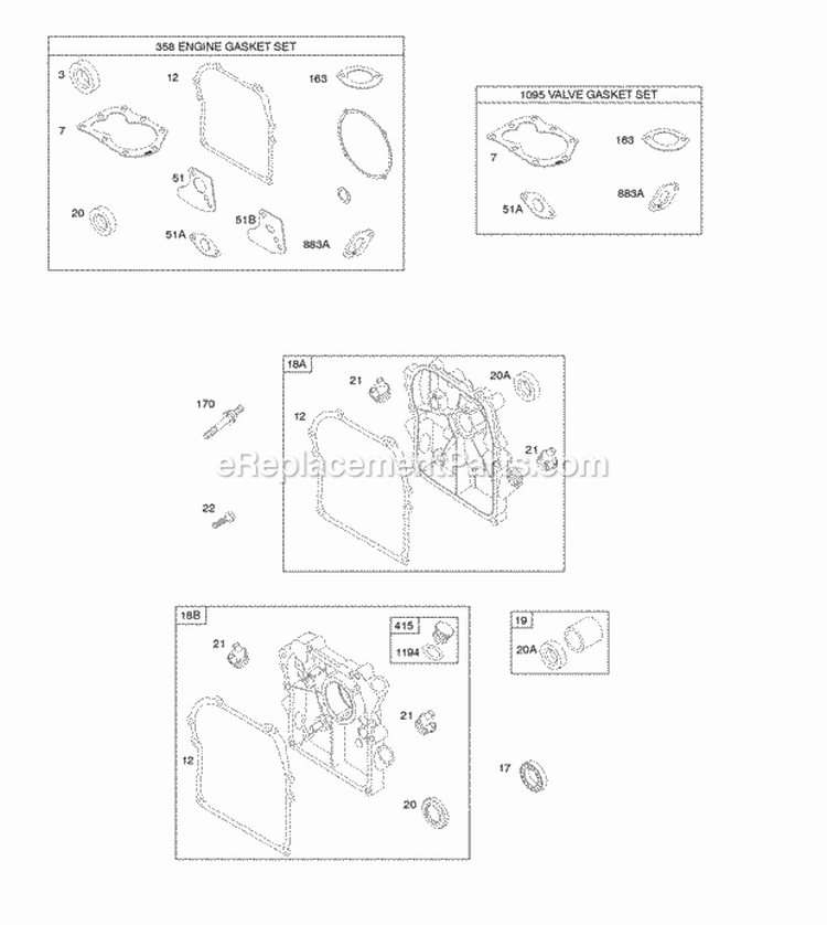 Crankcase CoverSump Gasket Set - Engine Gasket Set - Valve Diagram and Parts List for 096302-0109-F1  Briggs and Stratton Engine